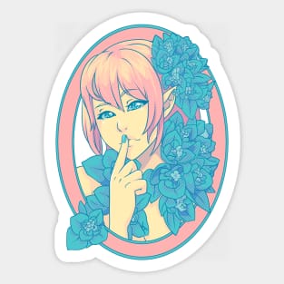 Portrait with green flowers. Sticker